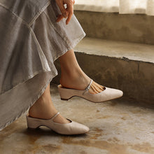 Load image into Gallery viewer, Women's Full Grain Leather Mary Jane Mules | Low Heel Square Toe Slide Sandals