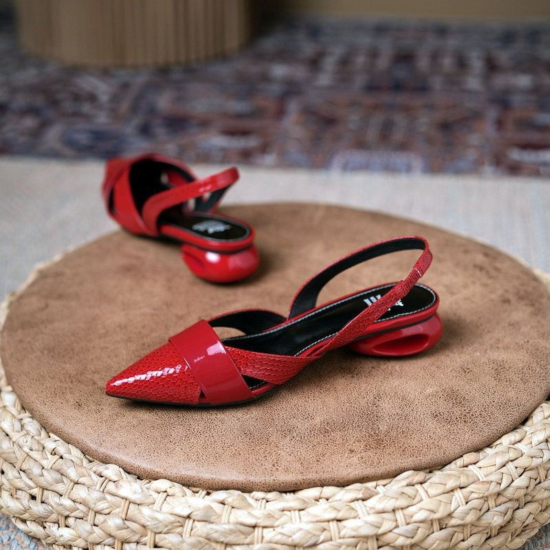 Women's Patent Leather Cutout High-Heel Sandals - Pointed Toe Slip-On Heels