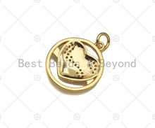 Load image into Gallery viewer, CZ Micro Pave Hug Heart On Round Ring Shape Pendant/Charm,CZ 14K Dainty Gold Charm, Necklace Bracelet Charm Pendant,16x19mm,Sku#CP18