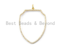 Load image into Gallery viewer, CZ Micro Pave Large Hollow Shield Frame Pendant, Cubic Zirconia Pave Pendant, Fashion Jewelry Findings, Pave Findings, 46x31mm, sku#F102