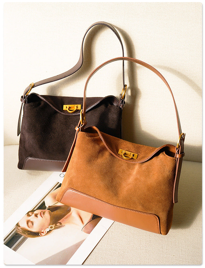 Sophisticated Suede Women's Tote Bag - Genuine Leather Handbag with Multiple Compartments