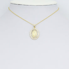 Load image into Gallery viewer, Clear Baguette CZ Gold Virgin Mary On Oval Charm Pendant, Sku#LX776