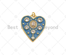 Load image into Gallery viewer, Blue Enamel Heart with Big Clear CZ Pendant,CZ Micro Pave Enamel Charm, Enamel Jewelry, 26x23mm, Sku#LK319