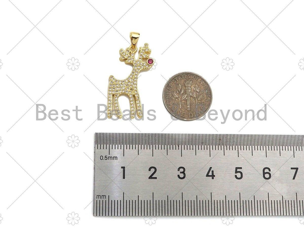 CZ Micro Pave 18k Gold Reindeer Shape Pendant, Cubic Zirconia Pendant, Christmas Charm, CZ Micro Pave Pendant, 28x14mm, Sku#LK209