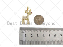 Load image into Gallery viewer, CZ Micro Pave 18k Gold Reindeer Shape Pendant, Cubic Zirconia Pendant, Christmas Charm, CZ Micro Pave Pendant, 28x14mm, Sku#LK209