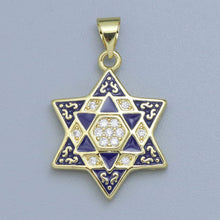 Load image into Gallery viewer, CZ Cobalt Enamel Jewish Star of David Pendant, Sku#LX599