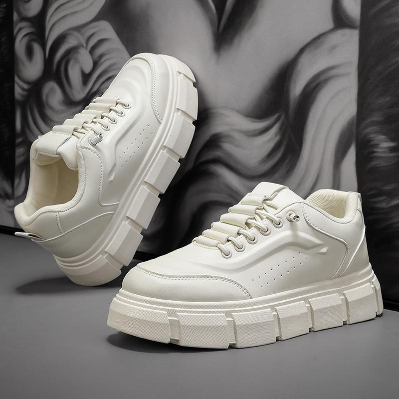 Men's Stylish Microfiber Leather Chunky Sole Casual Sneakers | Lace-Up Low-Top Height Lift Shoes