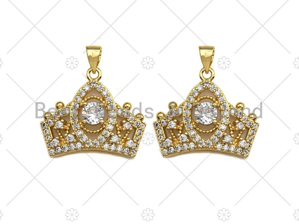 18K Gold Micro CZ Pave Crown Pendant, Gold Crown Charm, Queen Crown Beads, Jewelry Findings, 20x24mm,sku#LK43