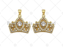 Load image into Gallery viewer, 18K Gold Micro CZ Pave Crown Pendant, Gold Crown Charm, Queen Crown Beads, Jewelry Findings, 20x24mm,sku#LK43