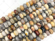 Load image into Gallery viewer, 2mm Big Hole Natural Crazy Lace Agate Beads, 6x10mm Rondelle Smooth/Faceted Crazy Lace Agate Beads, Large Hole, 8'' Full Strand, SKU#U1235