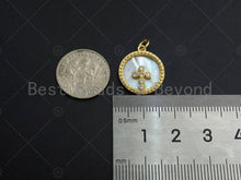 Load image into Gallery viewer, 18K Gold CZ Micro Pave Cross on Mother-of-pearl Pendant ,SKU#Z1119