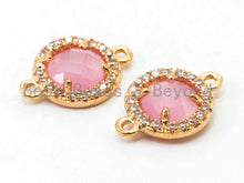Load image into Gallery viewer, Round Bezel Connector with Faceted Cat's Eye Stone,Peach/Blue/Pink/White/Topaz, 9x13mm,sku#A73