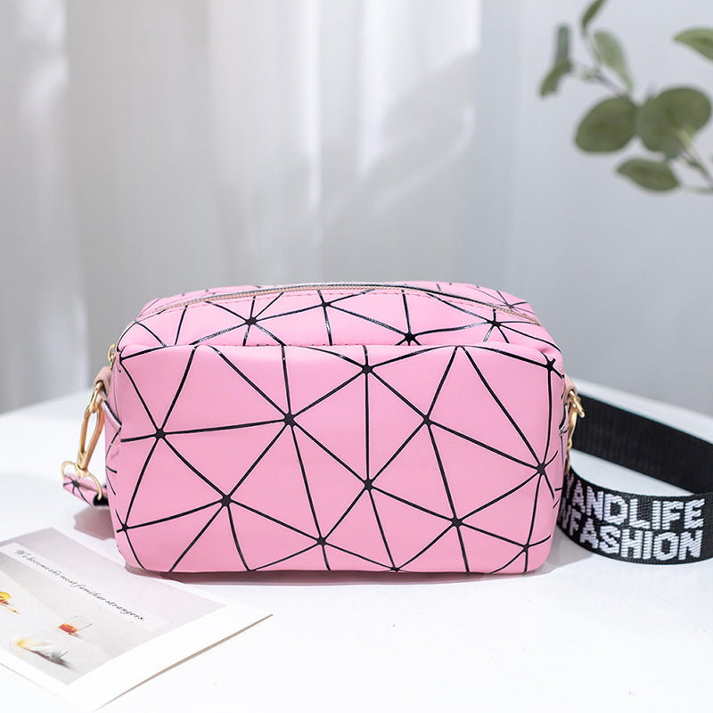 Geometric Print Camera Bag with Letter Strap