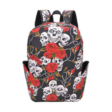 Load image into Gallery viewer, Skull &amp; Rose Hooded Canvas Backpack – Women's Retro Gothic Travel Bag