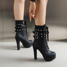 Load image into Gallery viewer, Women's Thick-Heel Rivet Martin Boots | Chunky Heel Lace-Up Synthetic PU Ankle Boots