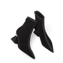 Load image into Gallery viewer, Women's Suede Pointed Toe Chunky Heel Ankle Boots – Back Zipper | Sizes 34–40