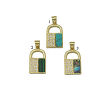 Load image into Gallery viewer, CZ Turquoise Malachite Abalone Lock Charm, Sku#L678