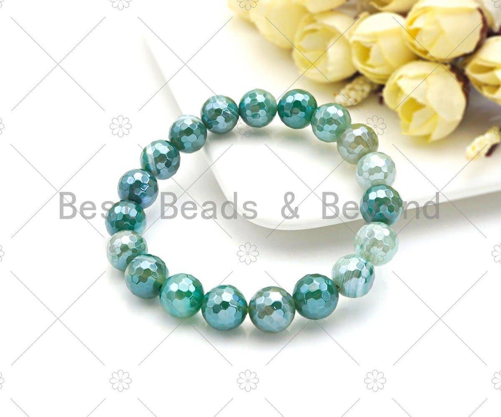 Mystic Green Banded Agate Stretchy Bracelet, U1093