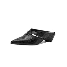 Load image into Gallery viewer, Women's Lambskin Pointed Toe Mules | Crisscross Low Heel Leather Slides