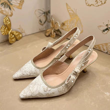 Load image into Gallery viewer, Women's Gold Bow Strap Pointed Toe High Heel Sandals - Elegant Party Heels