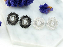 Load image into Gallery viewer, CZ Micro Pave Black and White Oval Earring studs, CZ Pave Earrings, Cubic Zirconia Earrings,18x20mm,1pair, sku#O54