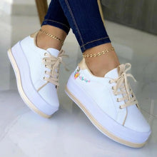 Load image into Gallery viewer, Women's Embroidery Platform Sneakers | Floral PU Lace-Up Chunky Sole Shoes