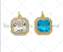 Load image into Gallery viewer, Gold Filled Big CZ Micro Pave Square Shape Pendant,18K Gold Filled Clear/Blue CZ Charm, Necklace Bracelet Charm Pendant,15x18mm,Sku#LK328