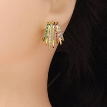 Load image into Gallery viewer, Clear Colorful CZ Multiline Claw Shape Earrings, Sku#A393