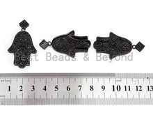 Load image into Gallery viewer, Black CZ Pave On Black Micro Pave Hamsa Hand with Flat Square Bail Pendant, 26x39mm, sku#F378