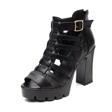 Load image into Gallery viewer, Women's Cutout Platform Sandals | Waterproof Open-Toe Cowhide Back Zipper Heels