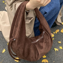 Load image into Gallery viewer, Suede Pleated Tote Bag for Women – Retro Minimalist Dumpling Shoulder Bag