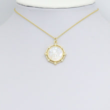Load image into Gallery viewer, Clear CZ Angel On Round White Pearl Gold Charm Pendant, Sku#LX806