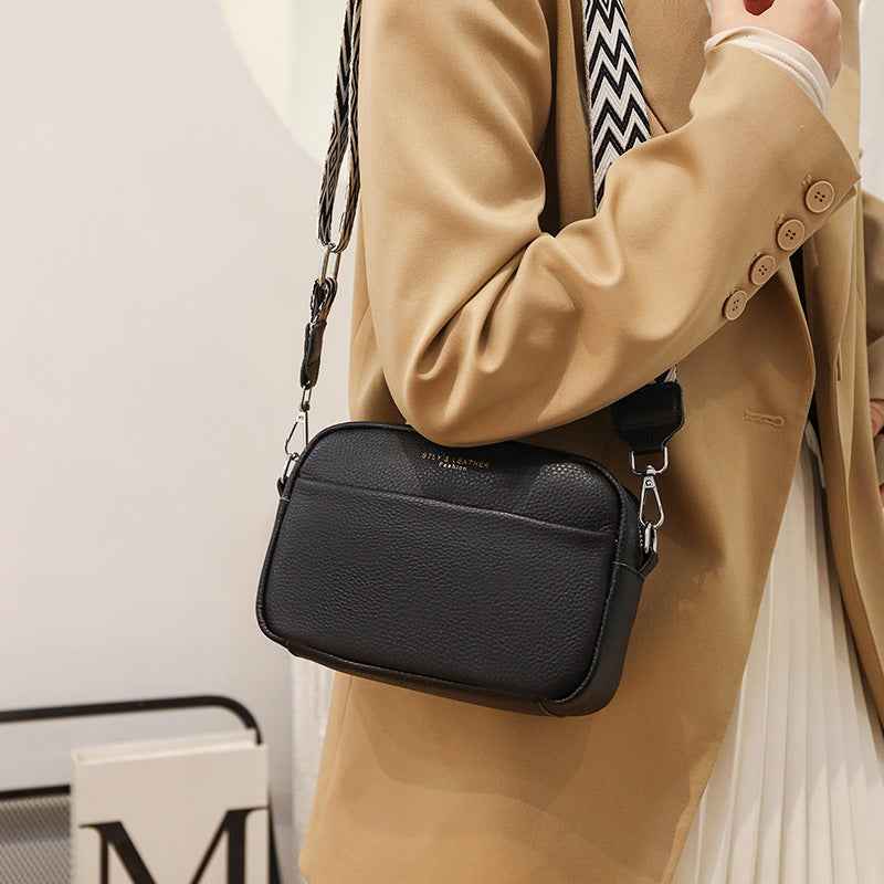 Rhombus Embroidered Crossbody Bag - Genuine Leather Small Square Shoulder Bag