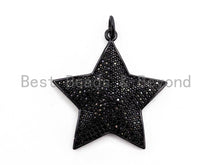 Load image into Gallery viewer, CZ Clear/Black Micro Pave Five Point Star Pendant, Star Shaped Pave Pendant, Gold/Rose Gold/Silver/Gunmetal plated, 32x33mm, Sku#F401