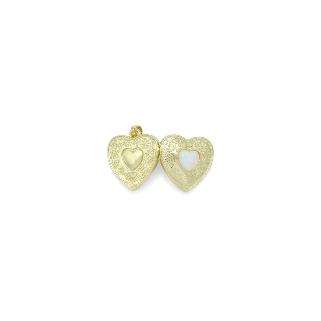 Gold Opal Heart Locket Charm Pendant, Sku#LX689