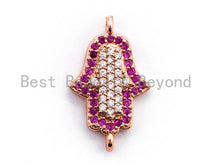 Load image into Gallery viewer, CZ Micro Pave Fuchsia Hamsa Hand Connector, Cubic Zirconia Space Connector in Gold Rose Gold,Silver,Black Color, 11x18mm, sku#A56