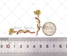 Load image into Gallery viewer, Fuchsia CZ Micro Pave Snake On Rose Flower Shape Pendant, 18K Gold Filled Snake Charm, Necklace Bracelet Charm Pendant,Sku#LK508