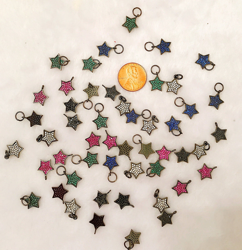 CZ Micro Pave 13x11mm Star Pendant/Charm, Cubic Zirconia Pendant/Charm, Green Black Red Blue Star Jewelry Findings, 1pc/2pcs, sku#F218/BY017