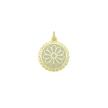 Load image into Gallery viewer, White Enamel Flower On Round Gold Charm Pendant, Sku#LX802