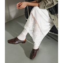 Load image into Gallery viewer, Women's Washed Cowhide Square-Toe Mules | Low Block Heel Backless Shoes