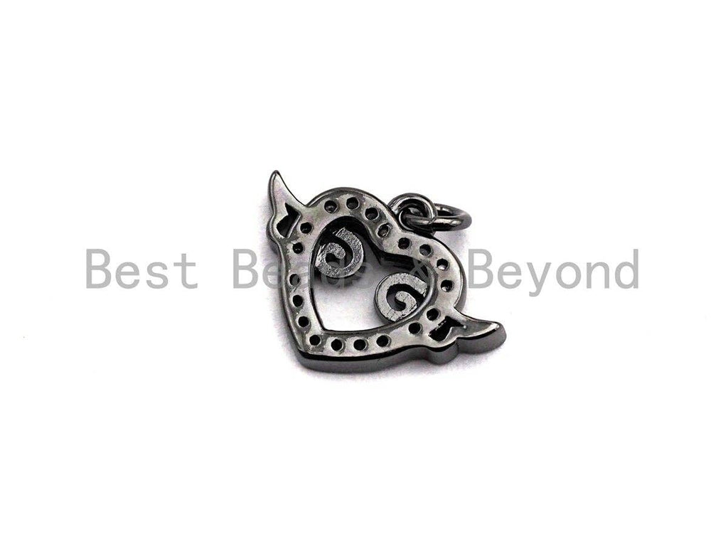 CZ Micro Pave Heart With Wings Shaped Pendant/Charm, Cubic Zirconia Pendant Charm,11x15mm,sku#F922