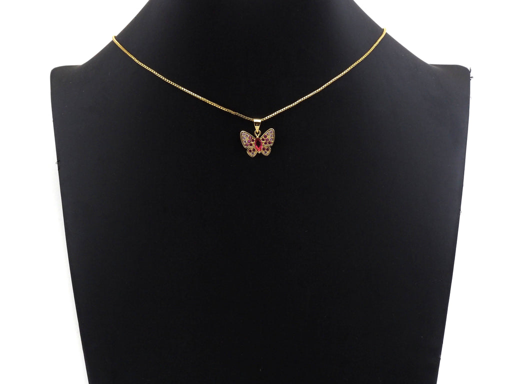 Gold Fuchsia CZ Butterfly Shape Charm, Sku#LK76