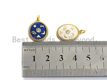 Load image into Gallery viewer, CZ Pave White Cobalt Enamel Star Moon on Round Pendant,Ename