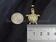 Load image into Gallery viewer, 18K Gold Turtle Pendant,Tortoise Charm, Animal Pave Pendant, Gold Turtle Charm, 21x26mm, Sku#LK51