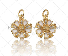 Load image into Gallery viewer, CZ Micro Pave White Enamel Daisy Flower Charm, 18K Gold Filled Flower Charm, Necklace Bracelet Charm Pendant, 13mm, Sku# Y268