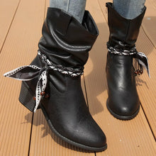 Load image into Gallery viewer, Women's Braided Detail Western Cowgirl Boots | Block Heel Ankle Boots | PU Leather