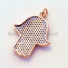 Load image into Gallery viewer, CZ Micro Pave Cobalt Hamsa Hand Pendant for Bracelet/Necklace, Cubic Zirconia Pendant/Charm, Jewelry Findings, 22x29mm,sku#F35
