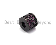 Load image into Gallery viewer, CZ Big Hole Drum Barrel Fuchsia Micro Pave Beads, Gold/Rose Gold/Silver/Black Cubic Zirconia Spacer Beads, DIY Jewelry, 6x7mm, sku#X44