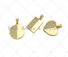 Load image into Gallery viewer, CZ Micro Pave Round/Heart/Rectangle Pendant/Charm,Half CZ Medallion Charm, Necklace Bracelet Charm Pendant,18x20/19x19/12x21mm, Sku#LK244