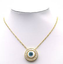 Load image into Gallery viewer, Baguette CZ Enamel Evil Eye On Round Flower Charm, Sku#L669
